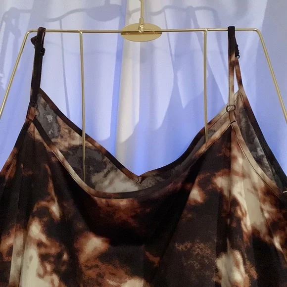 Brown, Cream & White Tie-dye Slip Dress Size XL #008 - Picture 4 of 9